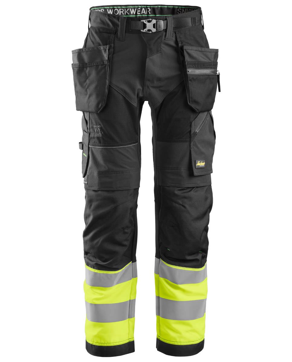 69310466 6931 flexiwork werkbroek met holsterzakken cl1 0466 black high visibility yellow 1